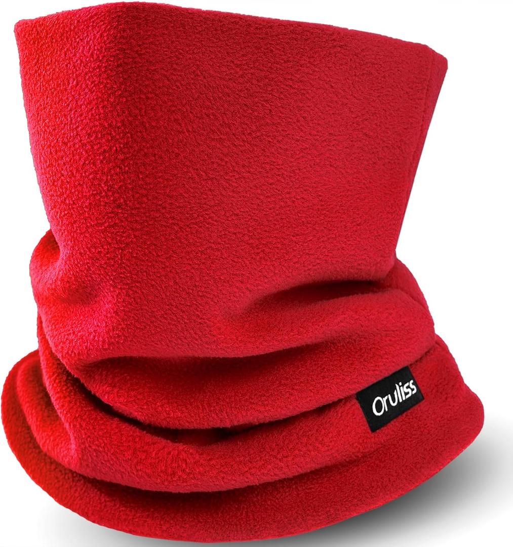 Winter Neck Warmer for Men Women, Fleece Neck Gaiter Double-Layer Face Cover Ski Mask for Cold Weather (Red)