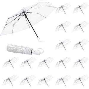 16Pcs Clear Wedding Umbrellas Portable Folding Umbrella Automatic Open Close Windproof Rain Umbrella for Outdoor Bride Shower Party Supplies