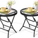 2 Pieces Outdoor Side Table - Small Patio End Table All Weather, Patio Furniture Sets and Outside Furniture for Pool, Balcony, Deck, Porch, Black