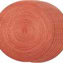 FunWheat Round Braided Placemats Set of 8 Place mats for Dining Tables Woven Heat Resistant Table Mats 15 inch for Fall(Orange,8pcs)