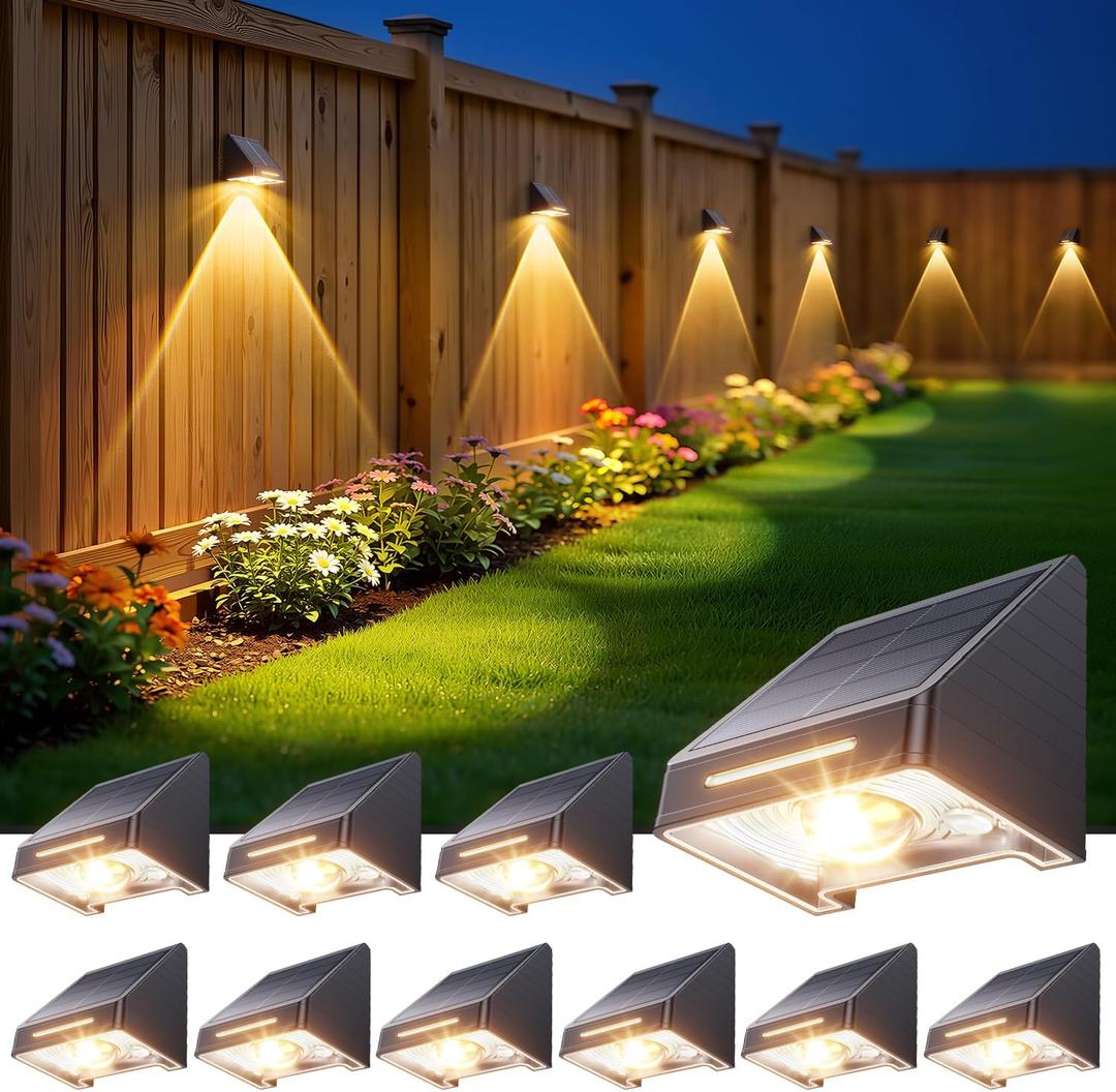 KOOPER Solar Fence Lights Outdoor Waterproof 10 Pack, Solar Fence Lights with Ultra-Bright LED Lens, 10 Modes & 9 Colors Outdoor Solar Lights for Fence, Backyard, Railing, Patio, Wall, Step, Deck