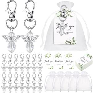 Hicarer 60 Set Funeral Favors, Celebration of Life Favors Angel Keychains Organza Bags Sympathy Thank You Tags for Memorial Party Supplies Guest Return Favors Funeral Gifts (Transparent)