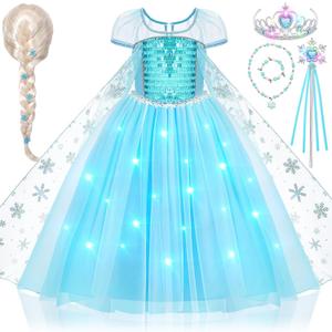 G.C Girls Light Up Princess Dress Costume with Cape Kids Wig Crown Toys Toddler Princess Dress Up Outfit Halloween Gifts (120,4-5 Years)