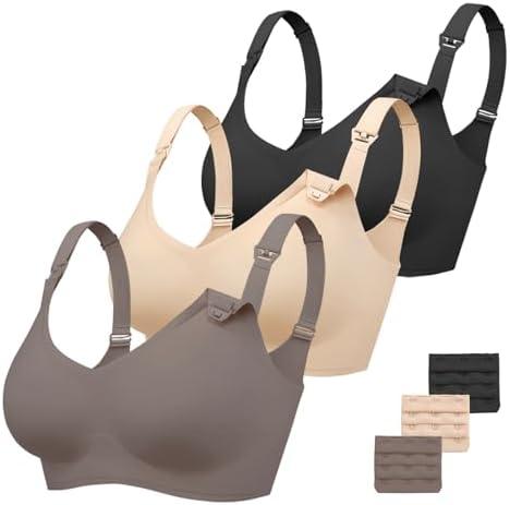 Vinfact 3 Pack Nursing Bras for Breastfeeding Comfort Maternity Bras for Pregnancy Wireless Seamless Breastfeeding Bras 2XL