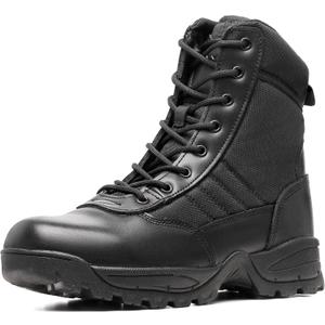 Men's Military Tactical Combat Boots Side Zipper Work Motorcycle Boots 8 inch (10.5, Black)