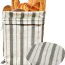 2 x Reusable Bread Bags for Homemade Bread with Proofing Bowl Cover Set, BPA-Free TPU Lining for Sourdough Loaf, Freezer Bread Storage Bag (Gray-green stripes)