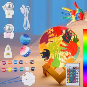 Minleway 16 Colors Rechargeable Paint Your Own Moon Lamp Kit, DIY Night Light Arts & Crafts Kit Gift for Kids, Women,Teen Girls Boy Birthday Ages 5 6 7 8 9 10 11 12 Bulk Kindergarten Home Dcor (4.7 inches-USB Charging type)