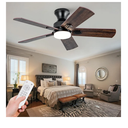 TALOYA 52 Inch Black Ceiling Fans with Lights Led Remote Control Flush Mount Low Profile for Bedroom Living Dining Room Outdoor Farmhouse Patio,Reversible,DC Motor,Diammable,Buzzer ON/Off,5 Blades