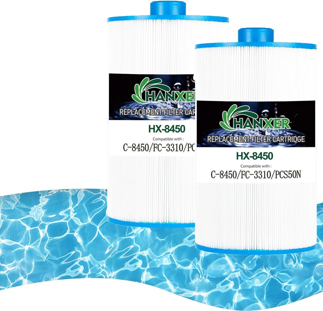 HANXER C-8450 Spa Filter Cartridge Replaces for Filbur FC-3310, PCS50N, 100593, 3301-2261, 80501 Maax Spas/Coleman Spas, 50 sq.ft Hot Tub Filter, 2 Pack