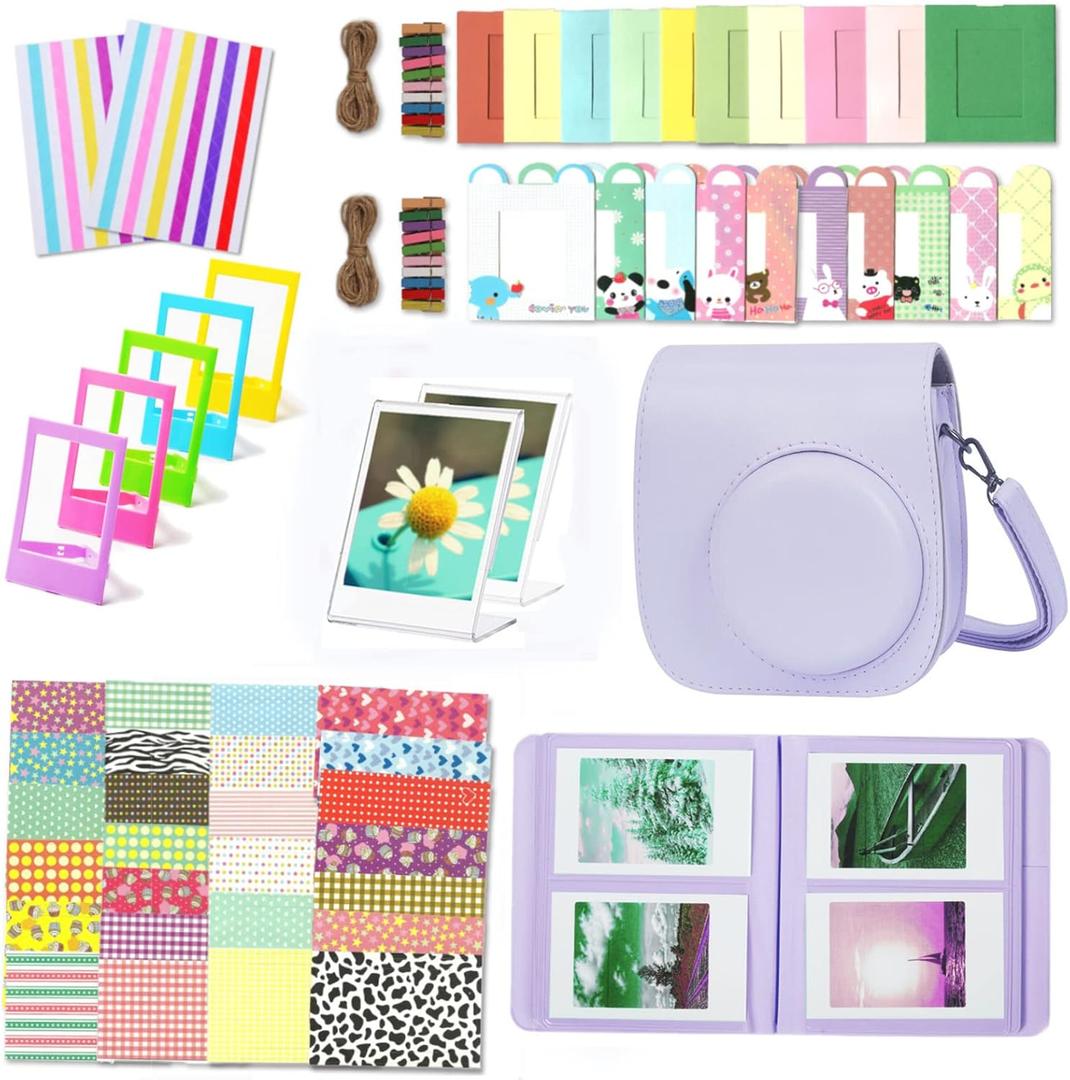 Leebotree Instant Mini 12 Camera Accessories Compatible with Fujifilm Instax Mini 12 Camera Include Case/Album/Wall Hang Frames/Film Frames/Border Stickers/Corner Stickers (Lilac Purple)