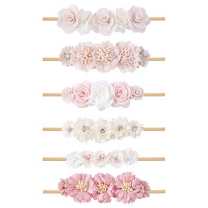 OOSAKU Baby Girl Flower Headbands Set Elastic Floral Headbands 6pcs Soft Nylon Hair Band for Newborn Toddler Hair Accessories
