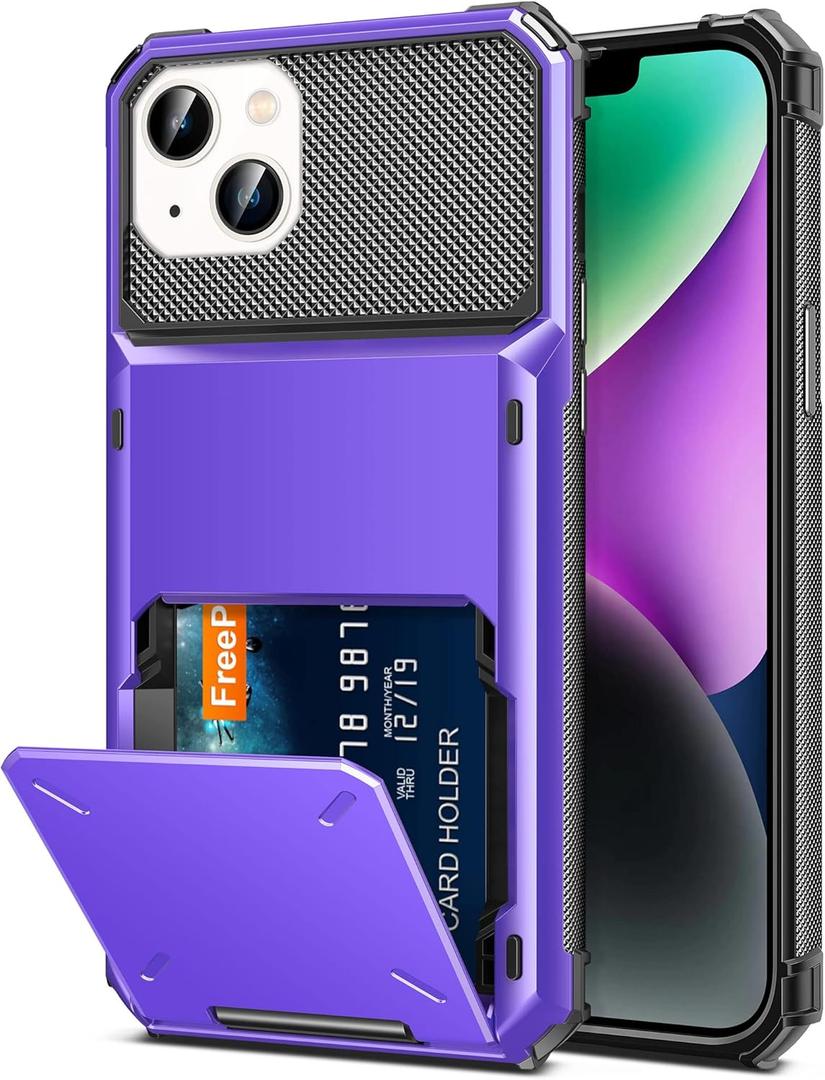 TITACUTE for iPhone 14 Plus Case Wallet 5 Credit Card Holder Slot Flip Cover Design Back Pocket Dual Layer Armor Anti-Scratch Hard Shell Hybrid TPU Protective Bumper 14+ 6.7 Purple, Purple 6.7,