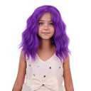 PATTNIUM Dark Purple Wig for Kid Child Short Purple Wavy Curly Wig Girl Side Part Bob Wigs Synthetic Halloween Party Cosplay Hair