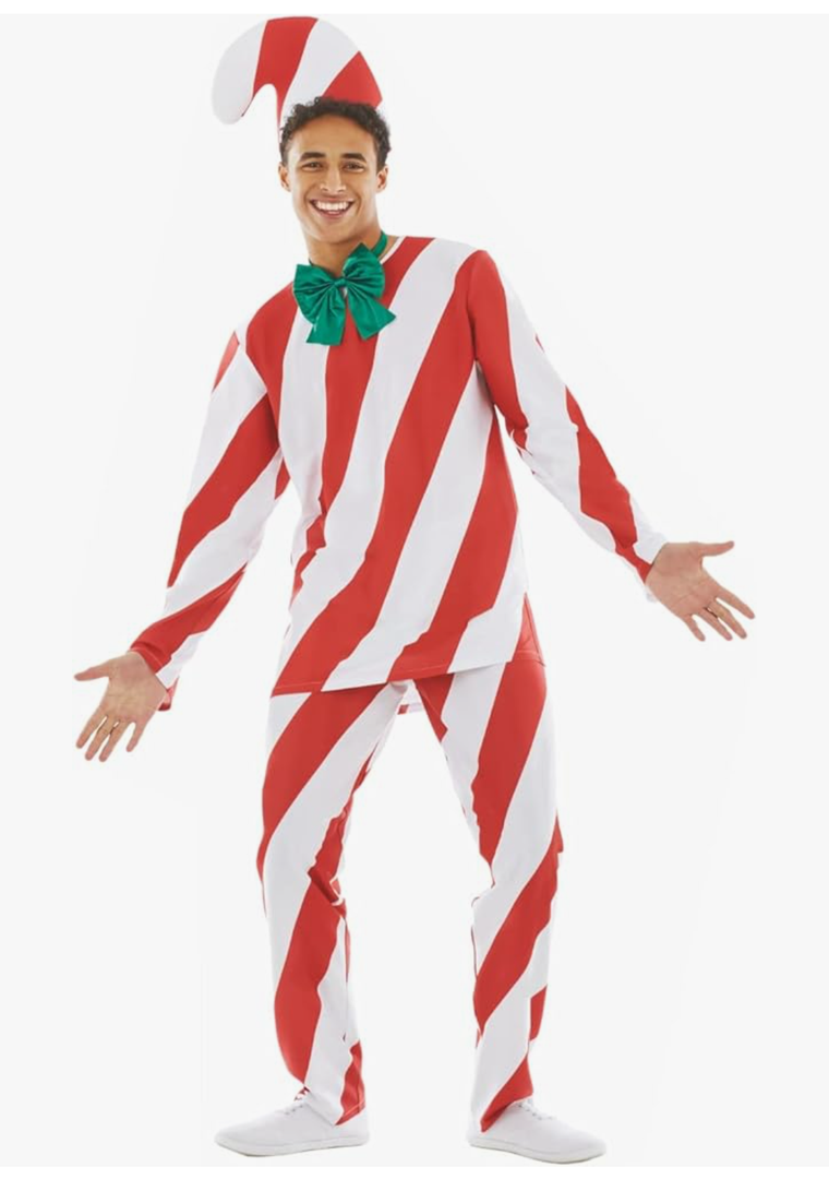 fun shack Candy Cane Costume for Men, Christmas Candy Outfit, Holiday Costume for Adult Men, Festive Dress Up