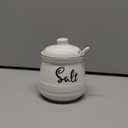 HAOTOP Farmhouse Porcelain Salt Bowl with Lid and Spoon 12oz,Easy to Clean (White)