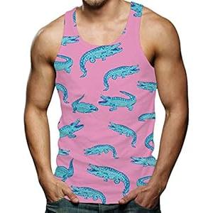 RAISEVERN Mens Tank Top Crocodile Sleeveless Tee Shirt Muscle Gym Workout Animal Tops Graphic Summer Holiday Beach Quick Dry Rave T-Shirt Pink, M