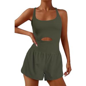 YOAKUKA Womens Workout Rompers Running Outfits Padded Bra Tennis Exercise Jumpsuits Gym Clothes (Medium, Dark Grey)