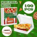 100 Pack Mini Pizza Boxes with Stickers 3.5 x 3.5 x 0.78 Inch Mini Pizza Boxes White Cookie Takeout Cases for Celebrations Party (Football Style)