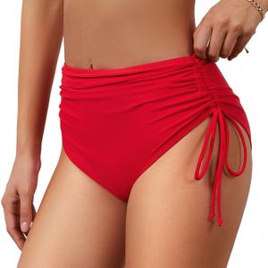 American Trends High Waisted Bikini Bottoms for Women Tummy Control Swimsuits Bottoms Full Coverage Bathing Suit Bottom (Red, M)