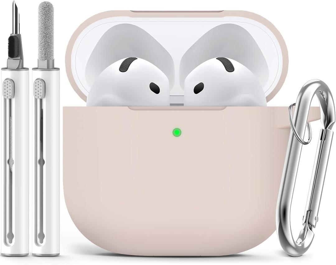 Ljusmicker for AirPods 4 Case 2024 with Cleaner Kit,Soft Silicone Protective Cover for Apple AirPods 4th Generation Cases for Women Men,for AirPod 4 Case Accessories with Keychain-Milk Tea
