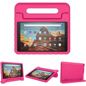 Kids Case for Fire HD 10 Tablet (9th/7th/5th Generation,2019/2017/2015 Release), Kickstand Lightweight Shockproof Protective Foam Cover for Fire HD 10 Case 10.1 Inch with Carry, Rose Red