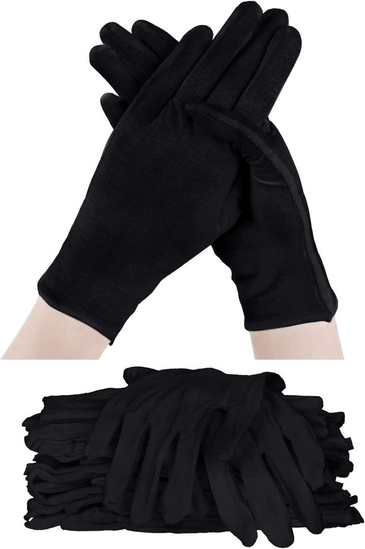 SATINIOR 60 Pcs Cotton Glove Stretchy Work Glove Reusable Mitten for Men Women Hand Dry Art Coin Handling Jewelry (Large, Black)
