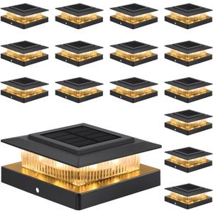 Post Cap Lights 16pack, 4x4 Deck Fence Post Solar Lights Outdoor with Warm White Lighting,Black Waterproof Solar Post Lights for Vinyl/Wood Posts to Decorate Fence, Deck,Garden, Patio