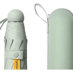 ESUFEIR Mini Travel Sun Umbrella for Purse With Case, Small Compact UV Umbrella Protection Sun, Lightweight Portable Parasol Windproof for Women Men Kids (Green-No belt)