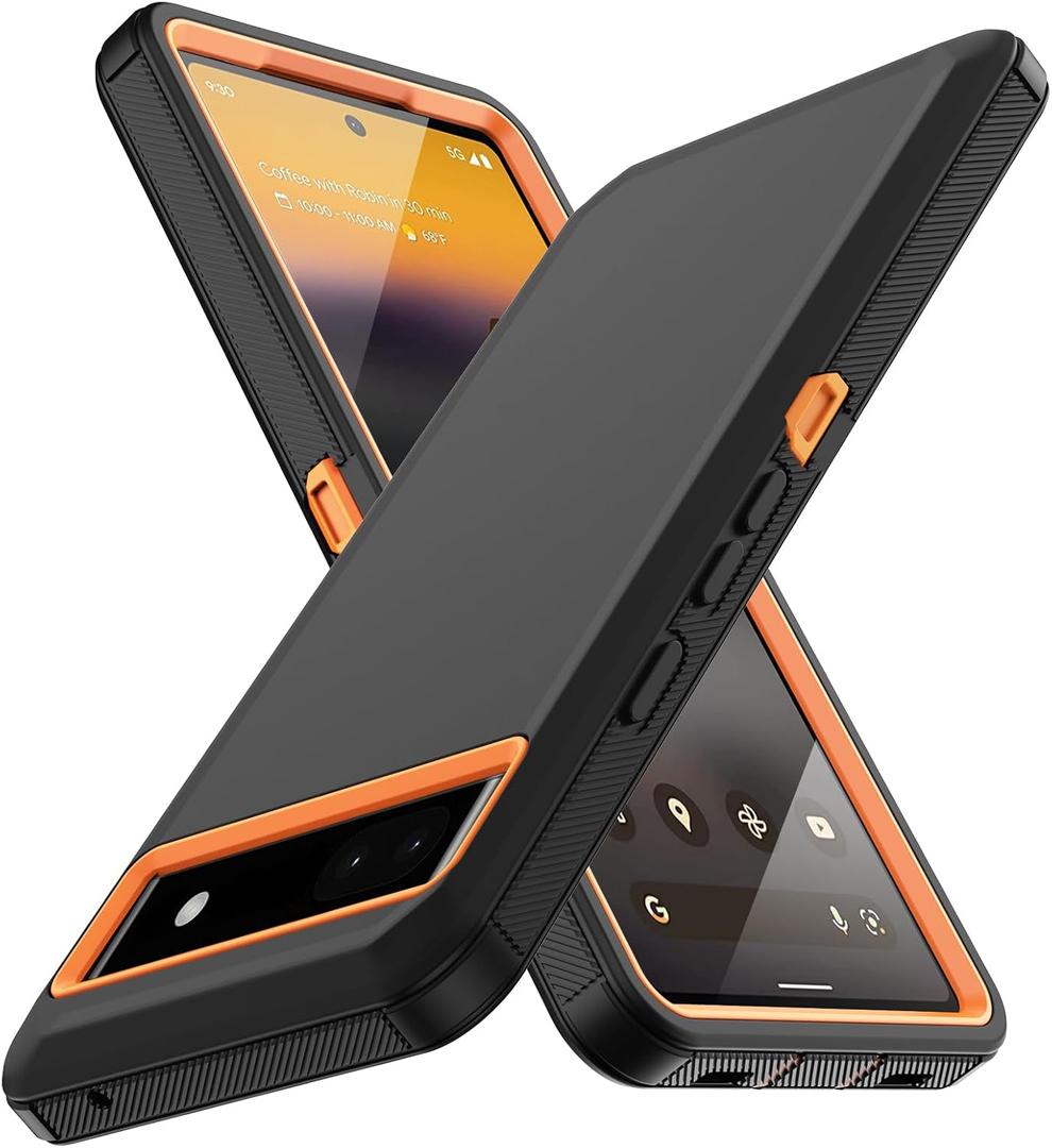 for Google Pixel 6A Case, with Built in Screen Protector Heavy Duty Drop Protection, Full Body Rugged Shockproof Dustproof Tough Protective Phone Cover for Google Pixel 6A Orange