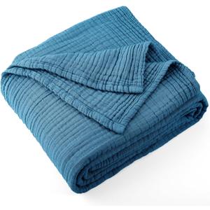 Carriediosa 100% Cotton Muslin Throw Blanket 66" X 90" Twin XL Size 4-Layers Summer Gauze Throws for Bed Couch Soft Lightweight Breathable Linen Blankets Bedspread for Adults All Season, Dusty Blue