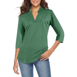 CEASIKERY Women's 3/4 Sleeve V Neck Tops Casual Tunic Blouse Loose Shirt (Green, M)