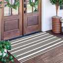 Black and White Striped Outdoor Rug 24'' x 51''Farmhouse Front Porch Mat Hand-Woven Machine Washable Layered Door Mats for Entryway/Bedroom