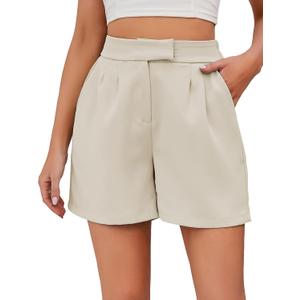 Famulily Womens Summer Cute Shorts Casual Side Pockets High Waist Shorts with Back Elastic Waist (Medium, Beige)