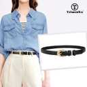 TRIWORKS Women Leather Belt for Jeans Pants Fashion Ladies Skinny Faux Leather Dress belt with Gold Buckle (Black)