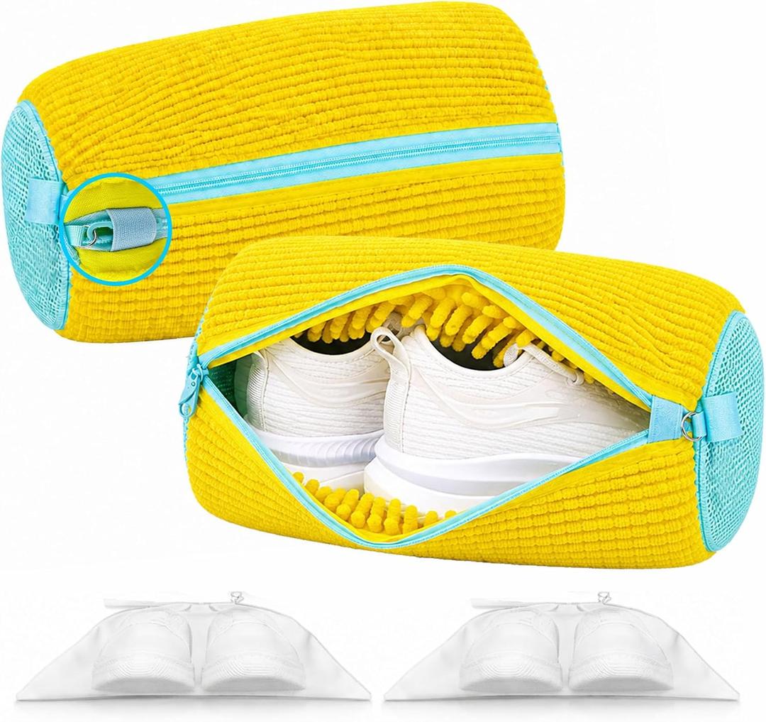 Shoe Washing Machine Bag 2 Pack, 20,000+ Chenille Sneaker Wash Bags for Washer and Dryer, Large Shoe Bag for Washing Machine with Self-Locking Zipper