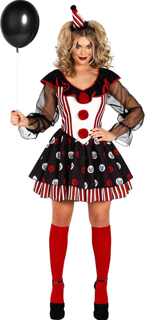 Morph Scary Clown Costume Womens Halloween Costumes For Womens Clown Costume Jester Halloween Outfit Women (Medium)