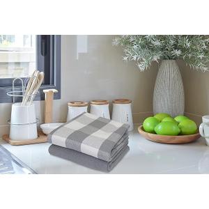 POPULAR HOME BUFFALO CHECKERED LUXURIOUS HEAVY WEIGHT KITCHEN TOWEL SET THE REGAL TOUCH STYLE ULTRA SOFT COTTON Taupe