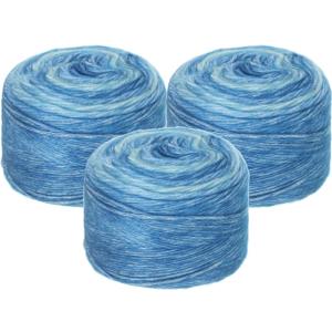 uxcell 3Pcs 100g Gradient Cake Cotton Yarns, Soft Rainbow Yarn Ball for Knitting and Crocheting Craft Project, Mixed Blue (300g x 3, 245M L Each)