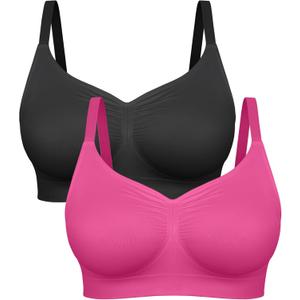 FeelinGirl Bralettes for Women with Support Comfortable Bras No Underwire Seamless Everyday Bras (X-Large, Black/Pink)