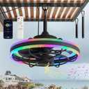 Fanbulous Outdoor Ceiling Fans with Light, 20" Waterproof Smart Ceiling Fan Light with Bluetooth Speaker, App Control for Dimming & RGB Color, Caged Ceiling Fan with Hanging Hook for Porch, Pergola