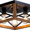 4-Light Famrhouse Light Fixture, Rustic Ceiling Light with Wood and Metal Frame, Farmhouse Flush Mount Ceiling Light for Hallway, Entryway, Bedroom, Kitchen, Living Room (Black5)