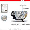 for Toyota Tacoma 2012 2013 2014 2015 Headlight Assembly 2012-2015 Tacoma Halogen Headlamp Chrome Housing Amber Reflector Driver Side and Passenger Side(Bulb Not Included)W/O Bulbs