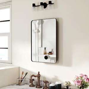 20x28 Inch Medicine Cabinet with Mirror for Bathroom, Black Aluminum Bathroom Medicine Cabinet, Recessed or Wall Mount Medicine Chest Over Sink, Modern Farmhouse Style, Fully Assembled