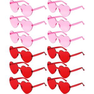 Photect 12 Pair Heart Shaped Sunglasses Neon Color Transparent Heart Glasses for Women Party Favor (Red, Pink)