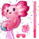 Seematn Axolotl Piata Birthday Party Decorations Animals Piata with a Blindfold, Bat and Confetti for Axolotl Party Favor Birthday Girl Kid Baby Shower Supplies, 15.75 x 12.2 x 2.95 Inch