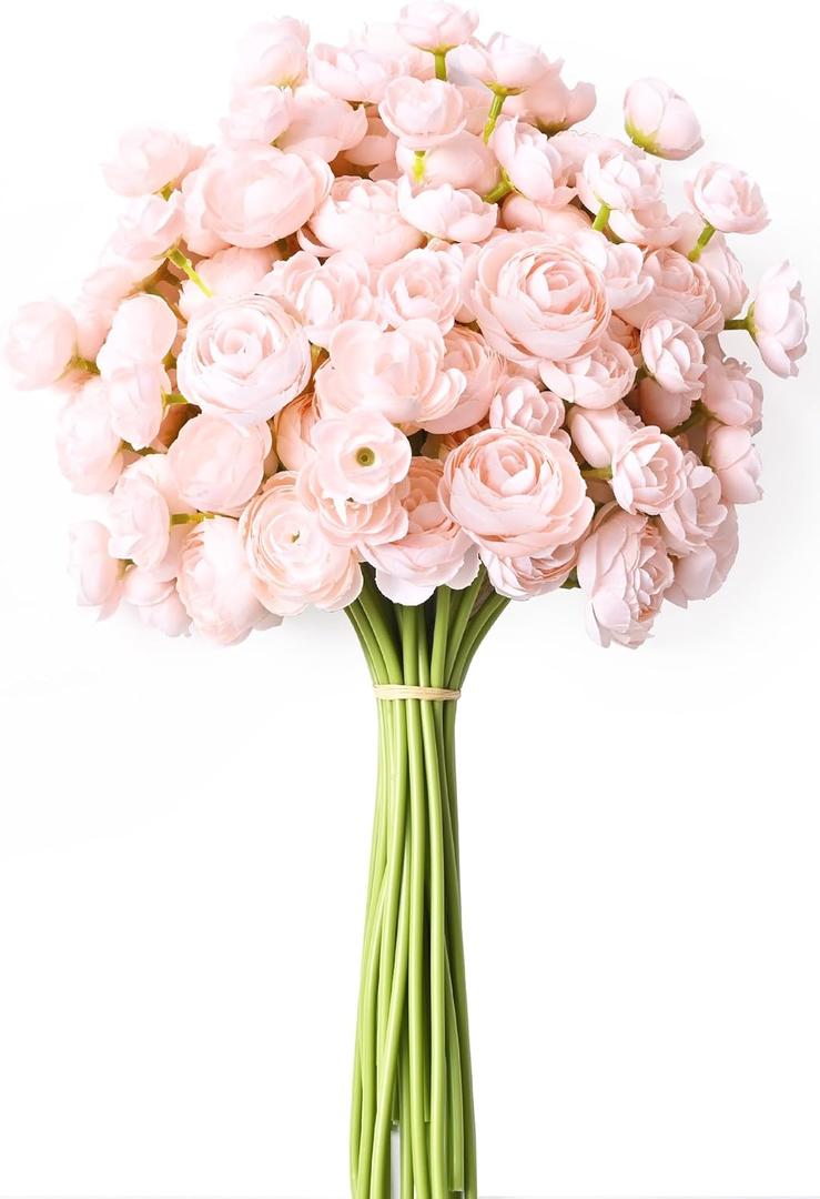 Waipfaru Ranunculus Artificial Flowers, 18Pcs 14In Fake Peonies Artificial Flowers, Pink Faux Flower for Vase Silk Flower Real Touch Faux Peony Bulk for DIY Wedding Bouquet Home Bridal Shower Decor