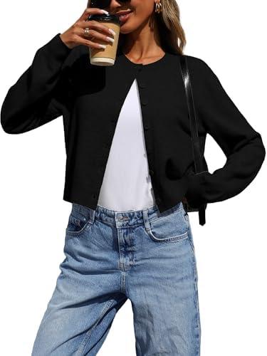ELLEVEN Women's Cropped Cardigan Sweaters, Light Weight Knit Sweater Cute Short Button up Cardigans Trendy Fashion Clothing XS
