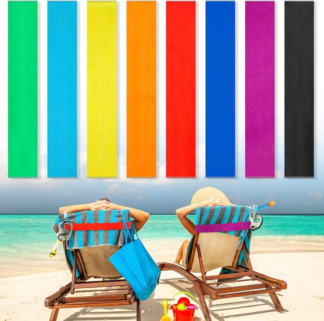 Boao 8 Pack Towel Bands for Beach Chair, Pool & Cruise Essentials, Elastic and Windproof, Towel Chair Clips Lounge Strap Holder, Cruise Ship Accessories (Solid)
