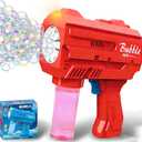 Bubble Gun for Kids 3-8, Automatic Bubble Blaster with LED Light & Refill Solution, Kids Bubble Machine Blower, Outdoor Toy for Birthday Party Wedding Easter Gift (Red)