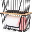 2 Pack Storage Stackable with Bamboo Top for Kitchen Laundry Room Organizers, Large Trash Bag Holder and Garbage Bag Dispenser